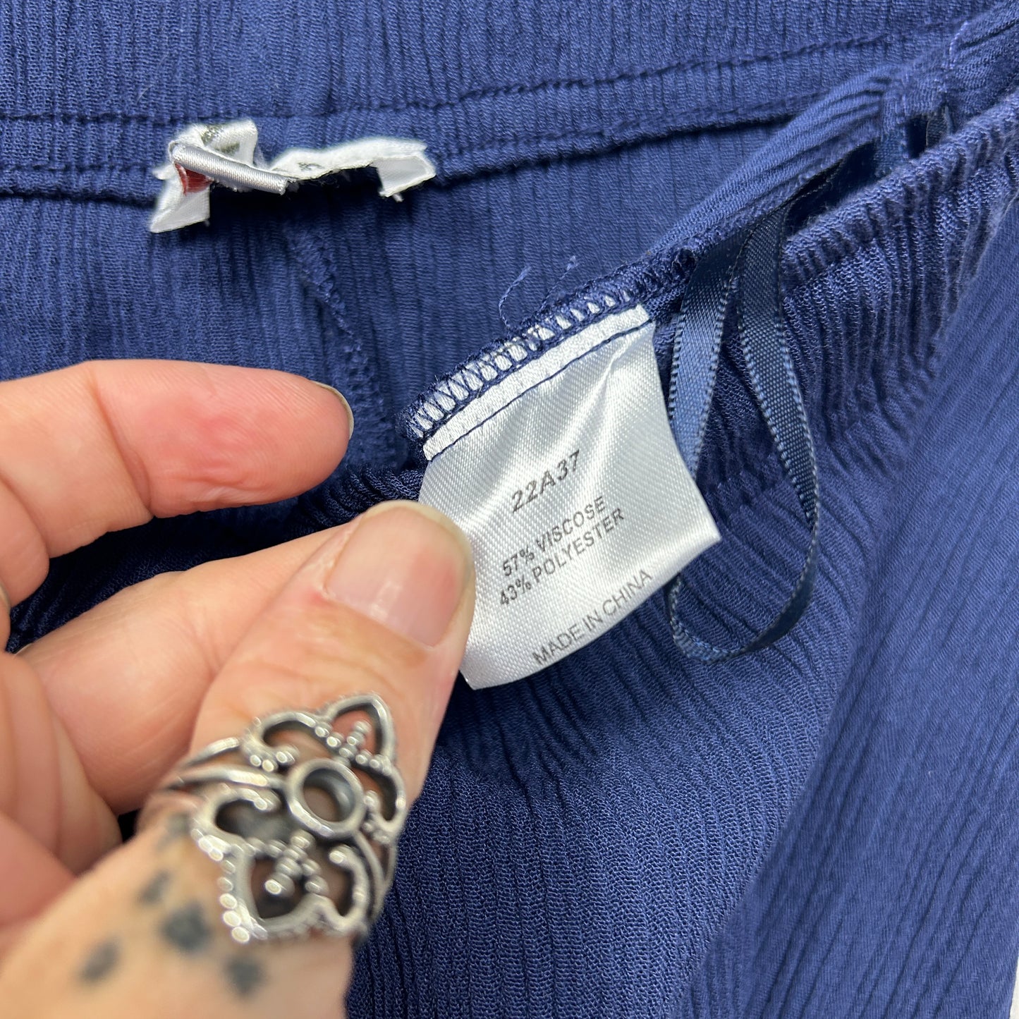 Damart Pants Size 14 Blue Pockets Drawstring Waist