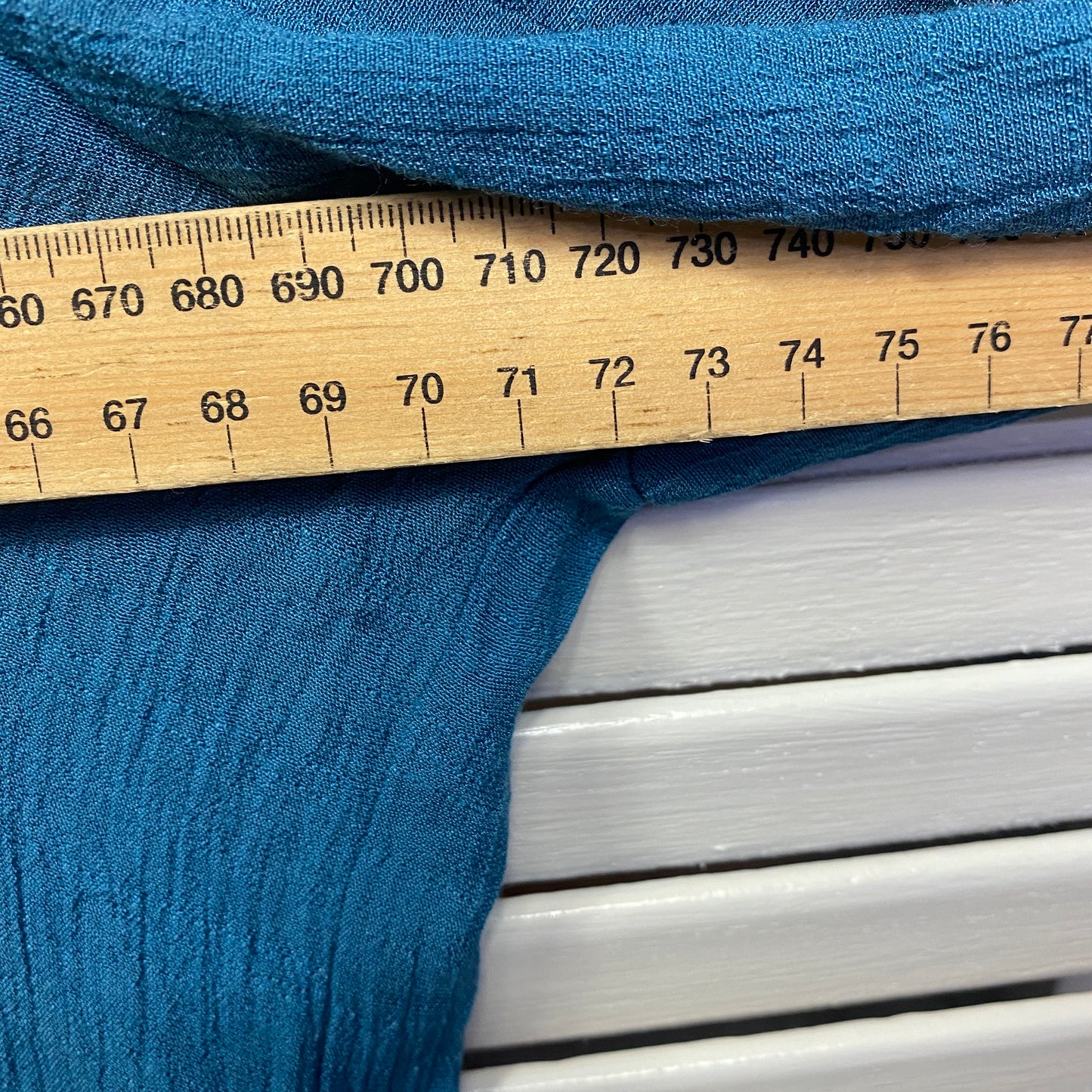 Cotton Village Top Medium Large Blue Teal Long Sleeve Cotton Rayon