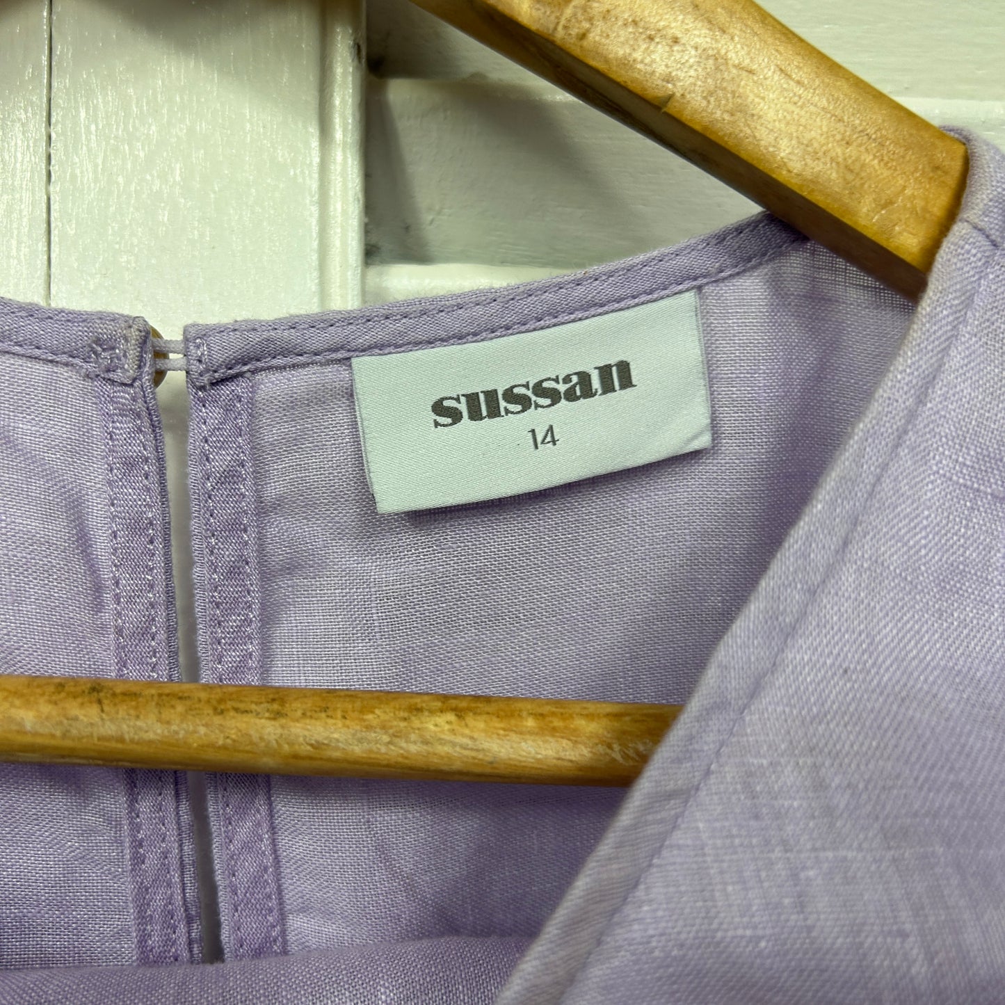 Sussan Linen Top Size 14 Lavender Ruffle Short Sleeve