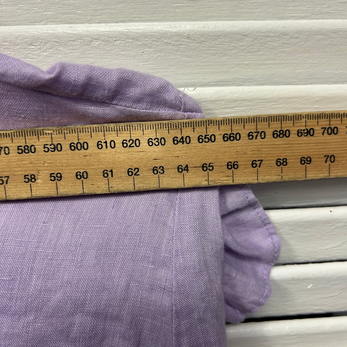 Sussan Linen Top Size 14 Lavender Ruffle Short Sleeve