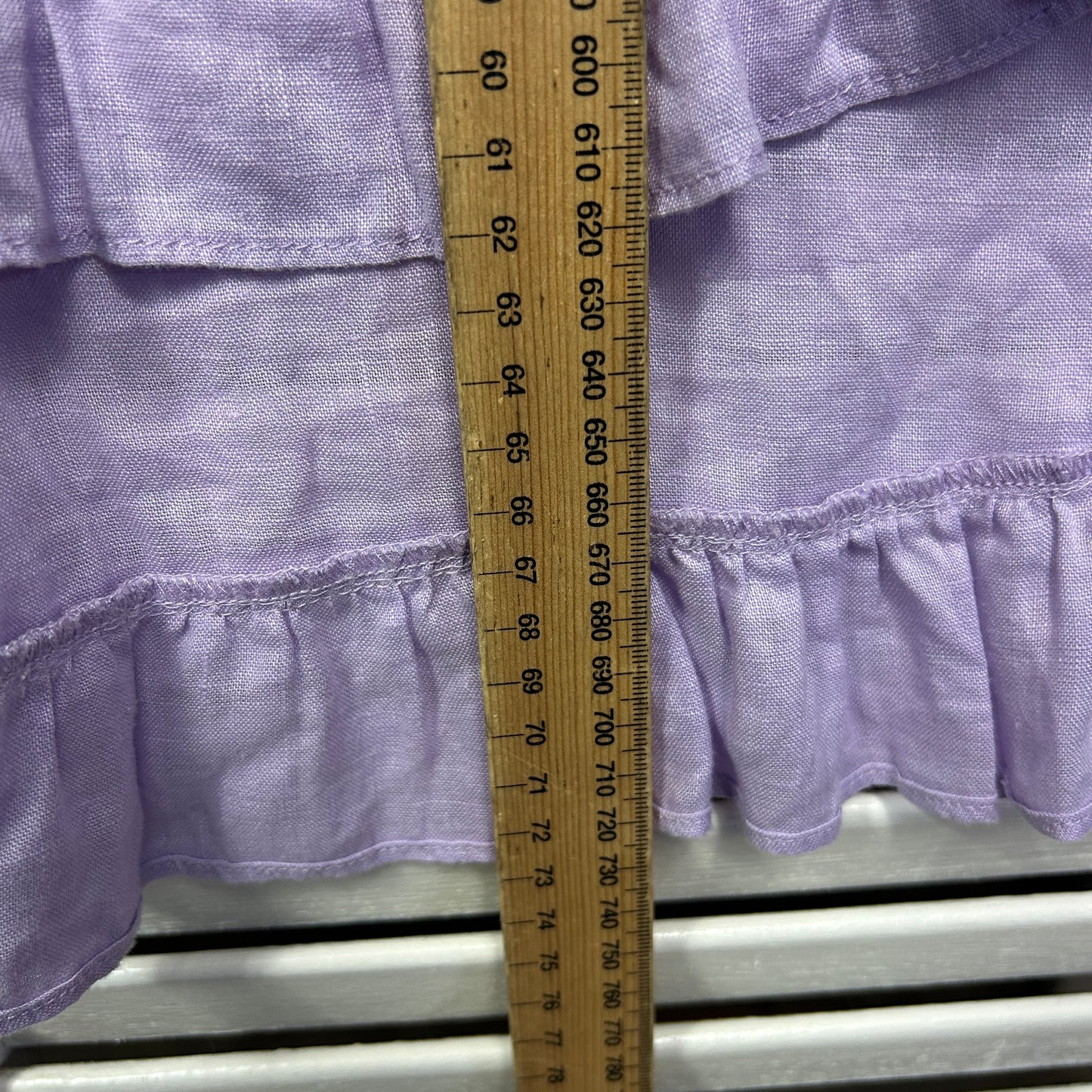 Sussan Linen Top Size 14 Lavender Ruffle Short Sleeve