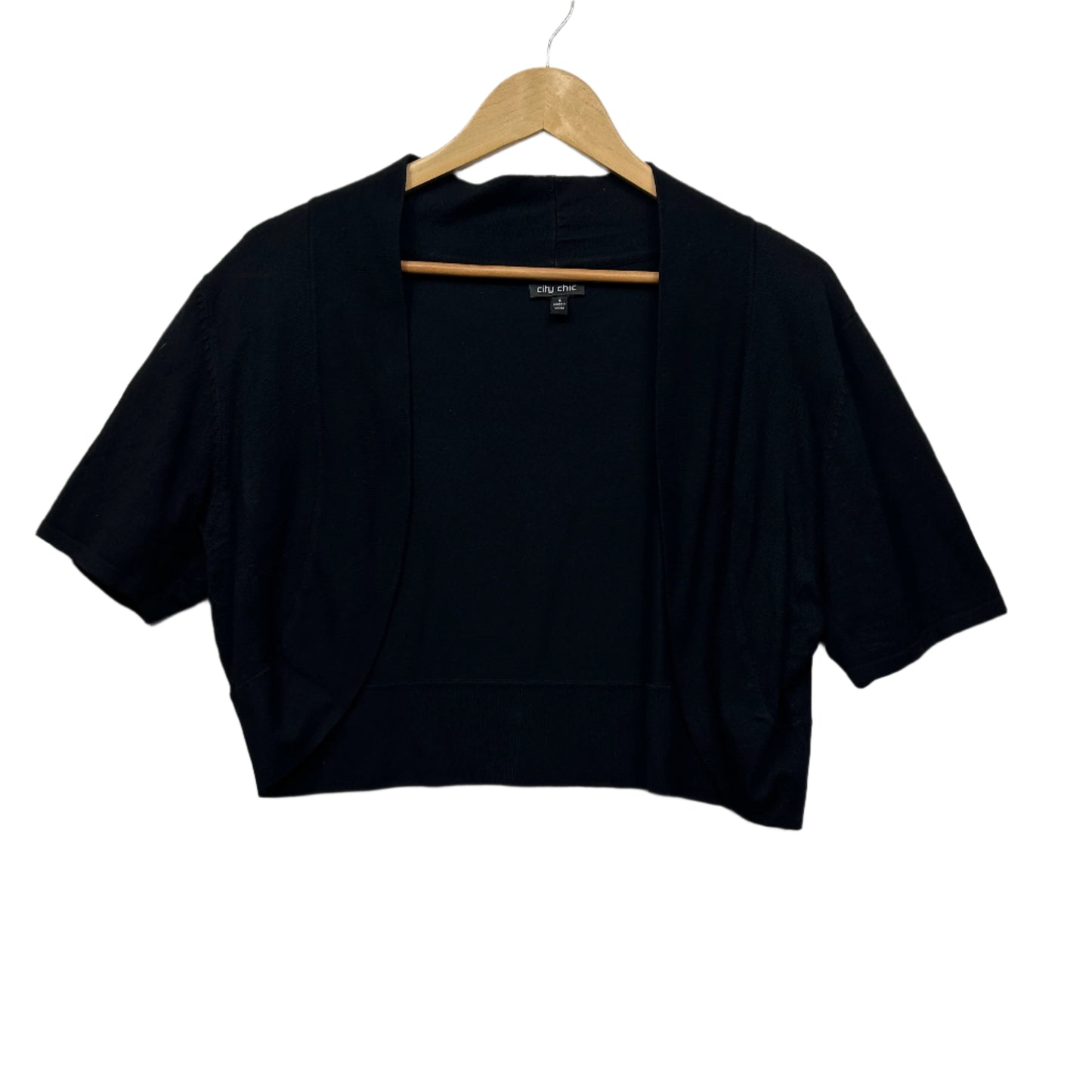 City Chic Cropped Cardigan Top Size 22 Large Plus Black Open Front
