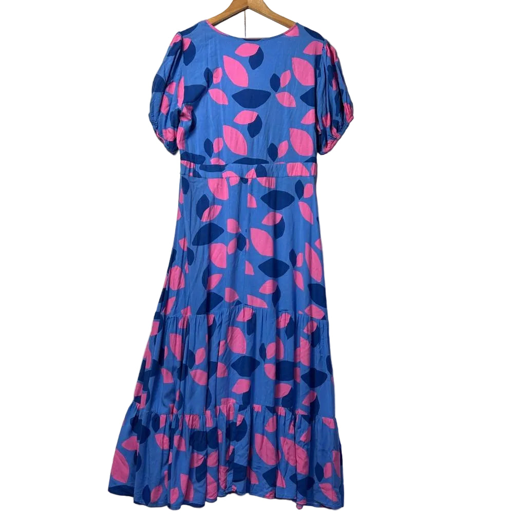 Fria Blue Pink Abstract Maxi Dress - Size 18
