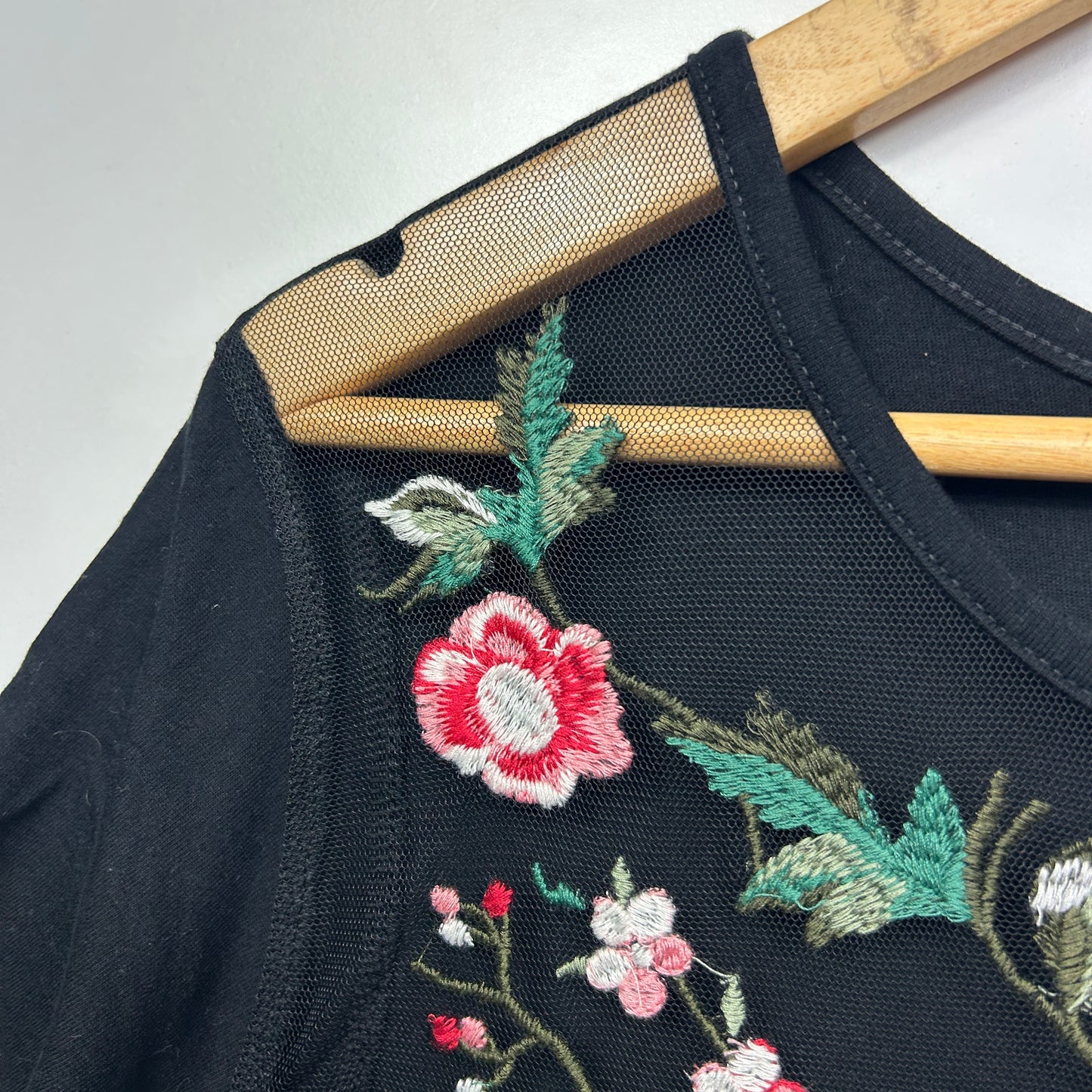 Edited Top Size 24 Black Short Sleeve Embroidered