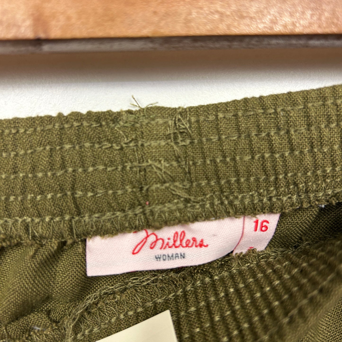 Millers Pants Size 16 Short Length Olive Elastic Waist New
