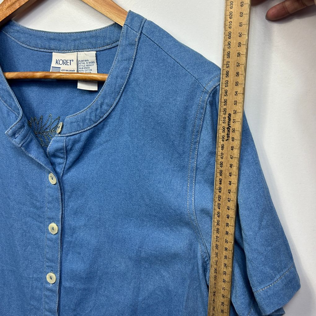 Vintage Blue Embroidered Cotton Shirt - Size L