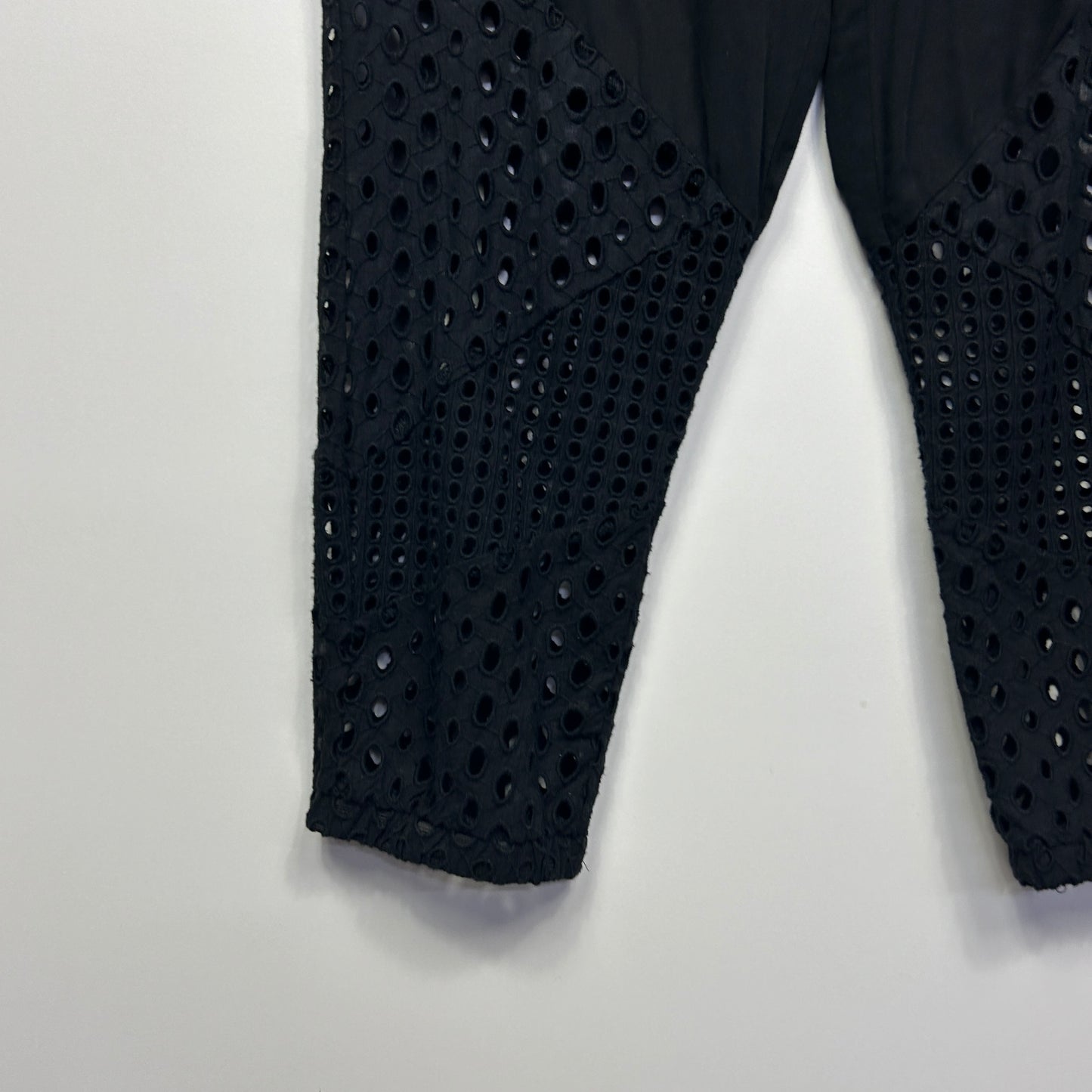 Rockmans Broderie Pants Size 18 Black Embroidered Drawstring Waist Cuffed Ankle