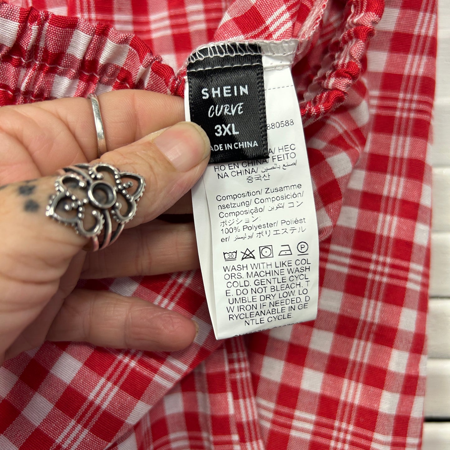 Shein Curve Pants Size 3XL 20 22 Red White Gingham Check