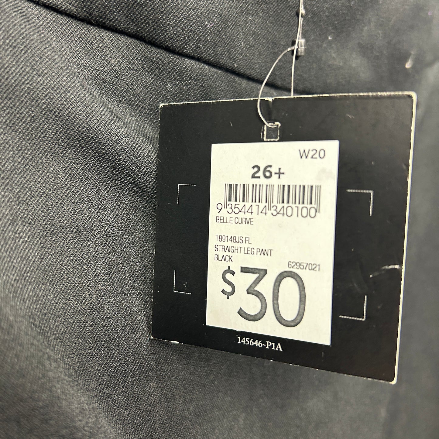 Belle Curve Pants Size 26 Black Pockets Zip Fly New