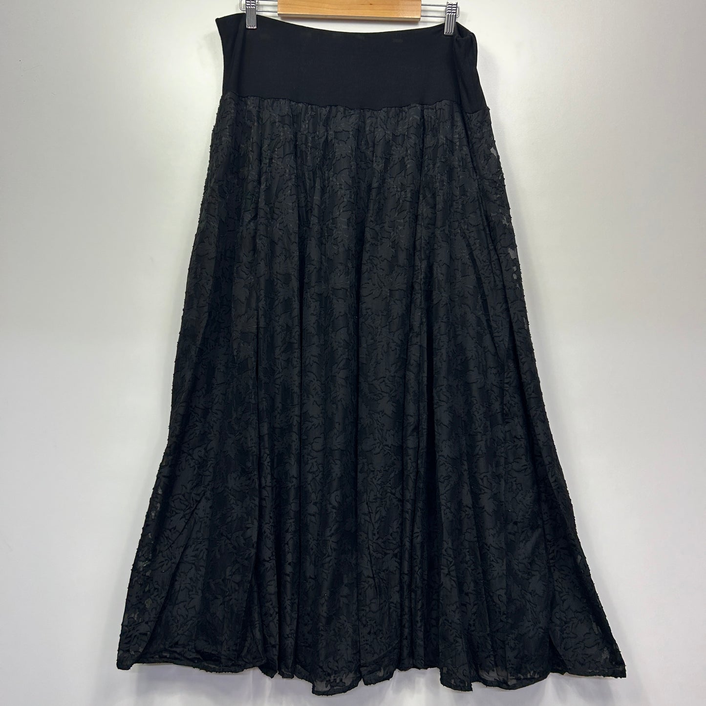 Black Maxi Skirt Size 18 20 Full Length Elastic Waist Lined