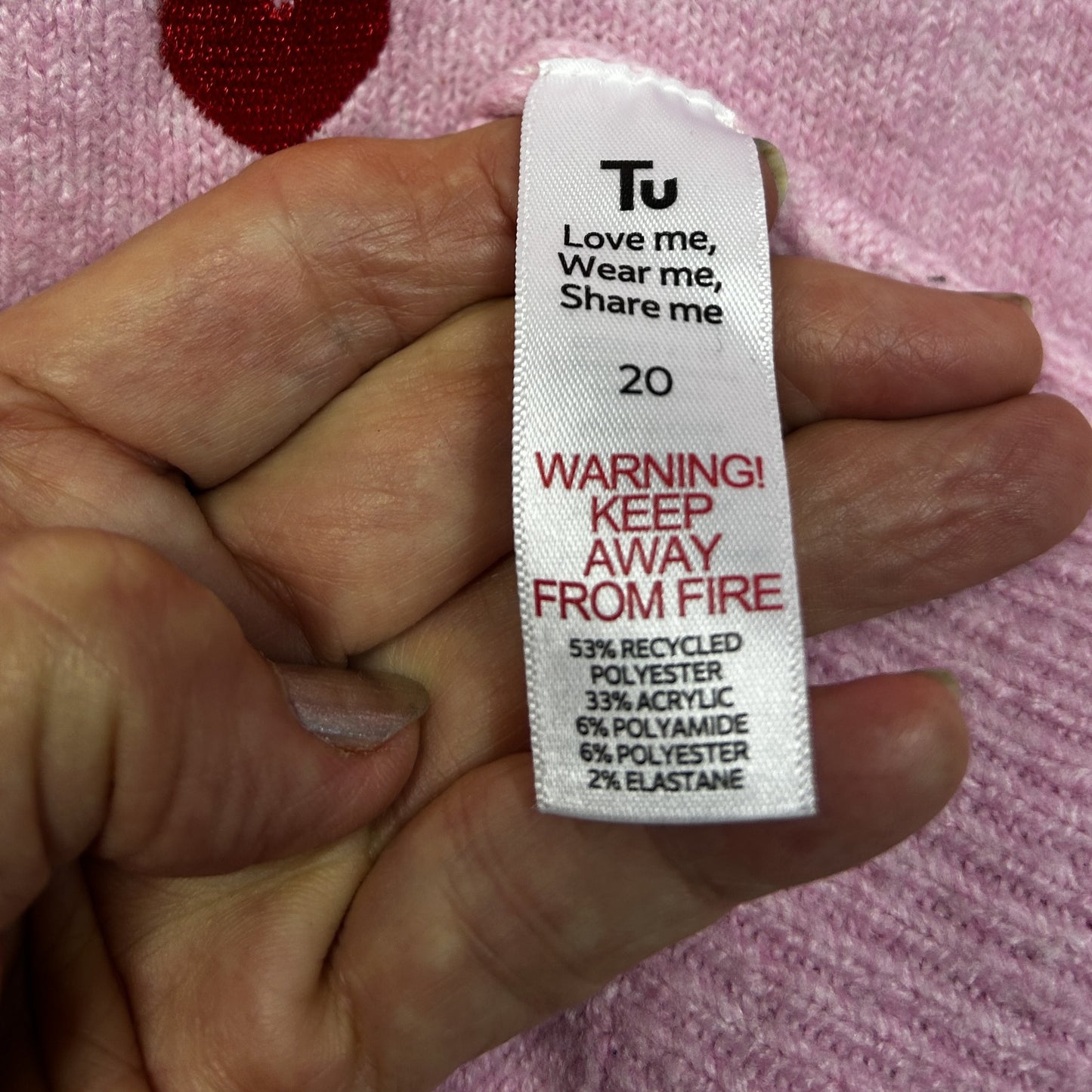 Tu Pink Hearts Jumper - Size 20
