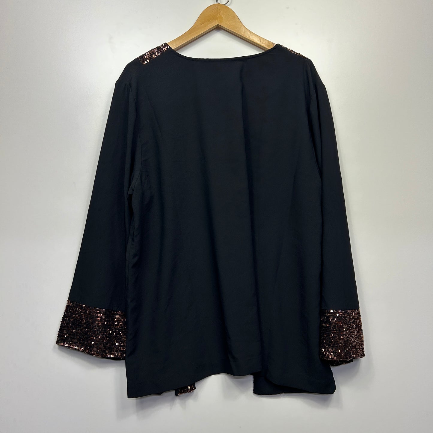 Navabi Kimono Jacket Top Size 26 Black Long Sleeve Evening Sequins New