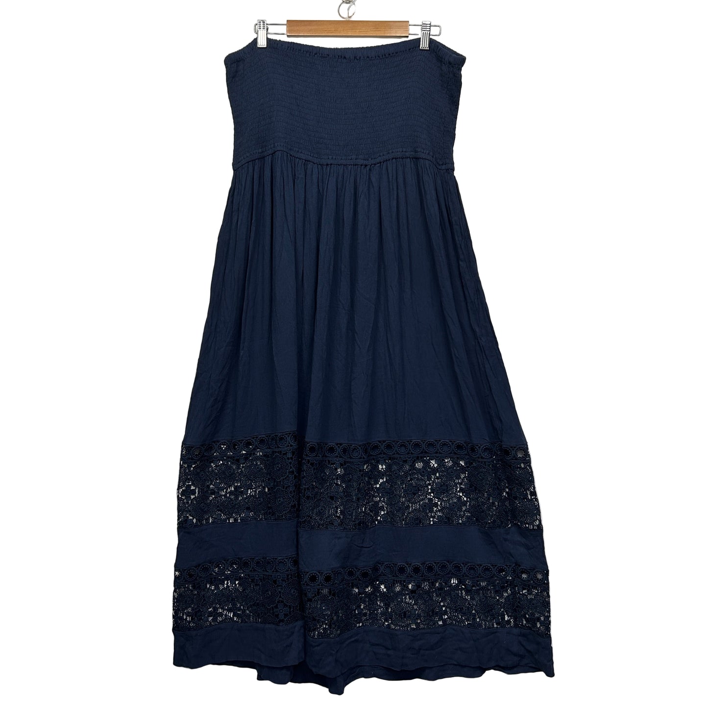 Autograph Sleeveless Maxi Dress Size 24 Navy Crochet Trim Viscose