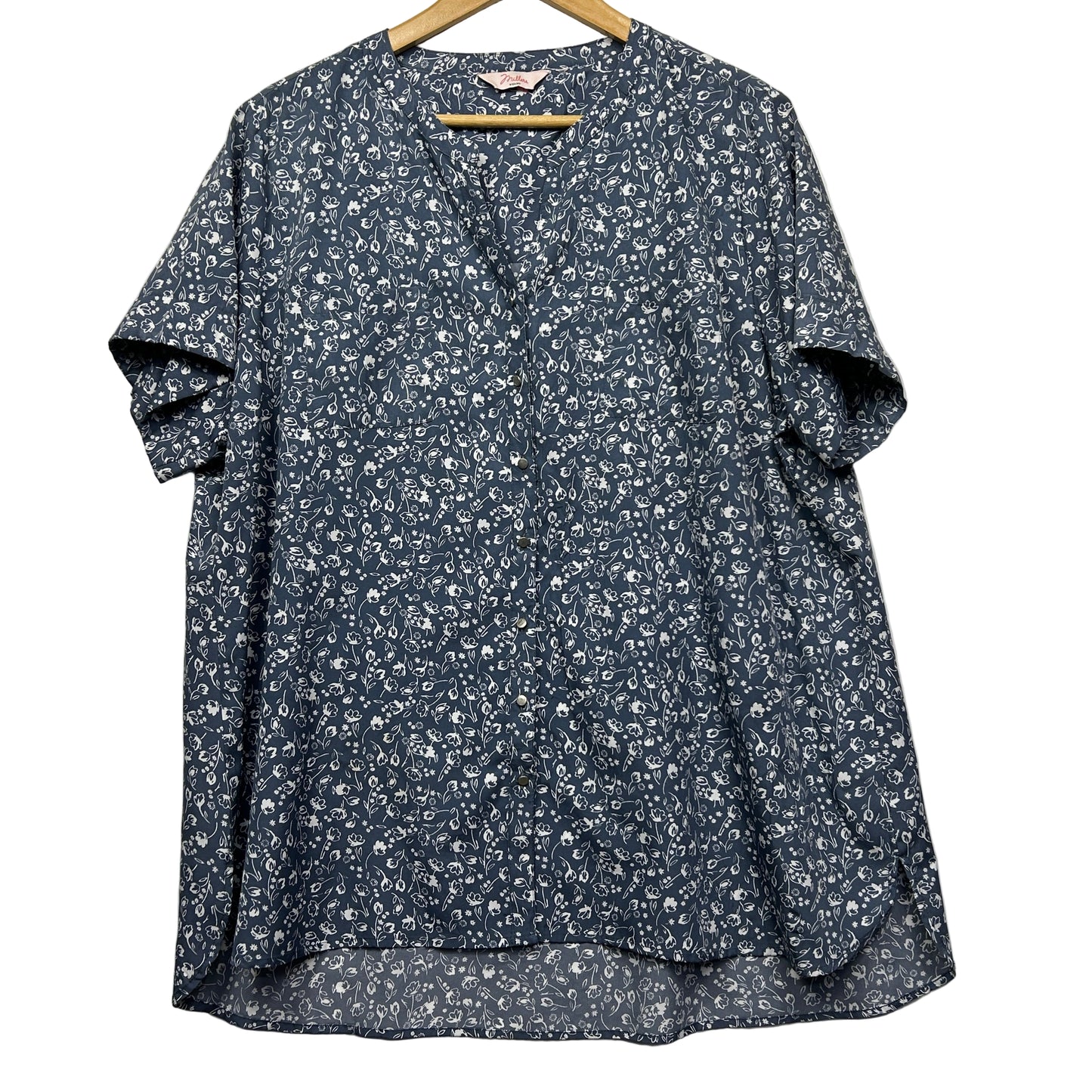 Millers Top Size 20 - 22 Blue Floral Button Up Short Sleeve