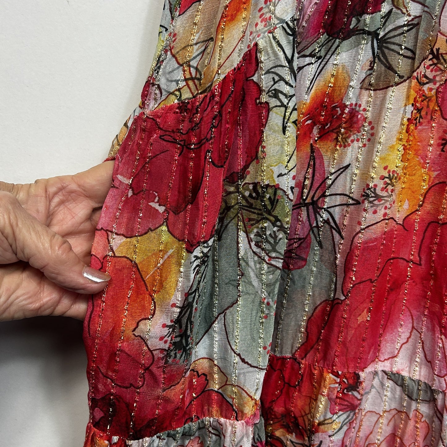 Taking Shape Sheer Floral Red Top Layer Dress - Size 14