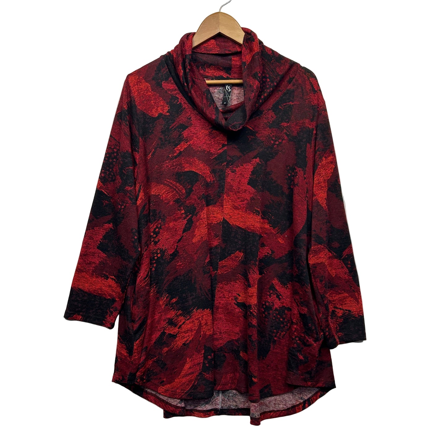 Taking Shape Tunic Top Size 18 Medium Plus Long Sleeve Red Black