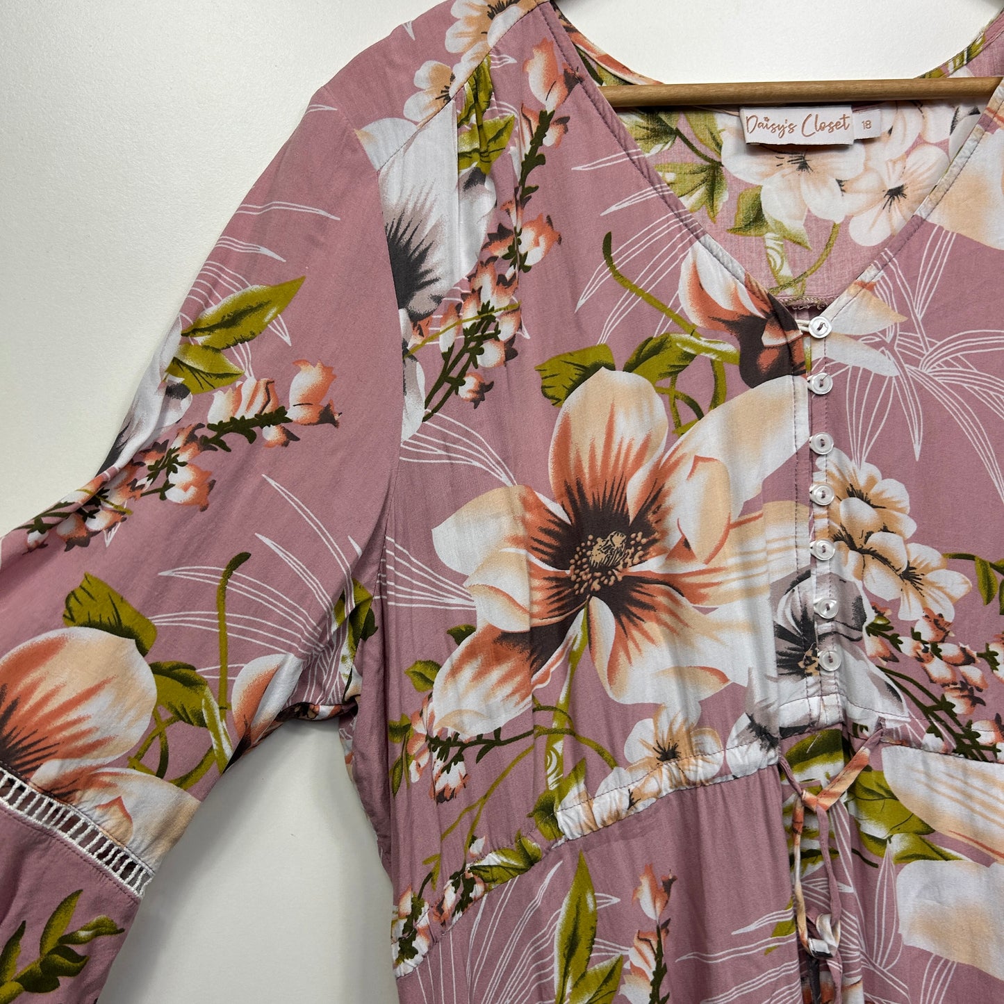 Daisy's Closet Dress Size 18 Pink Floral High Waist Viscose