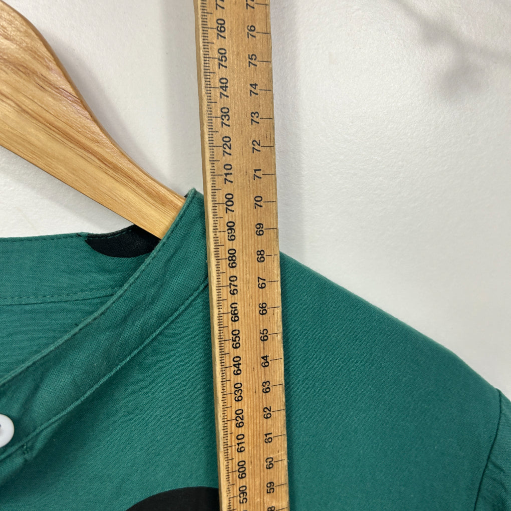 Teal and Black Large Polka Dot Short Sleeve Button-Up Shirt - Size XL