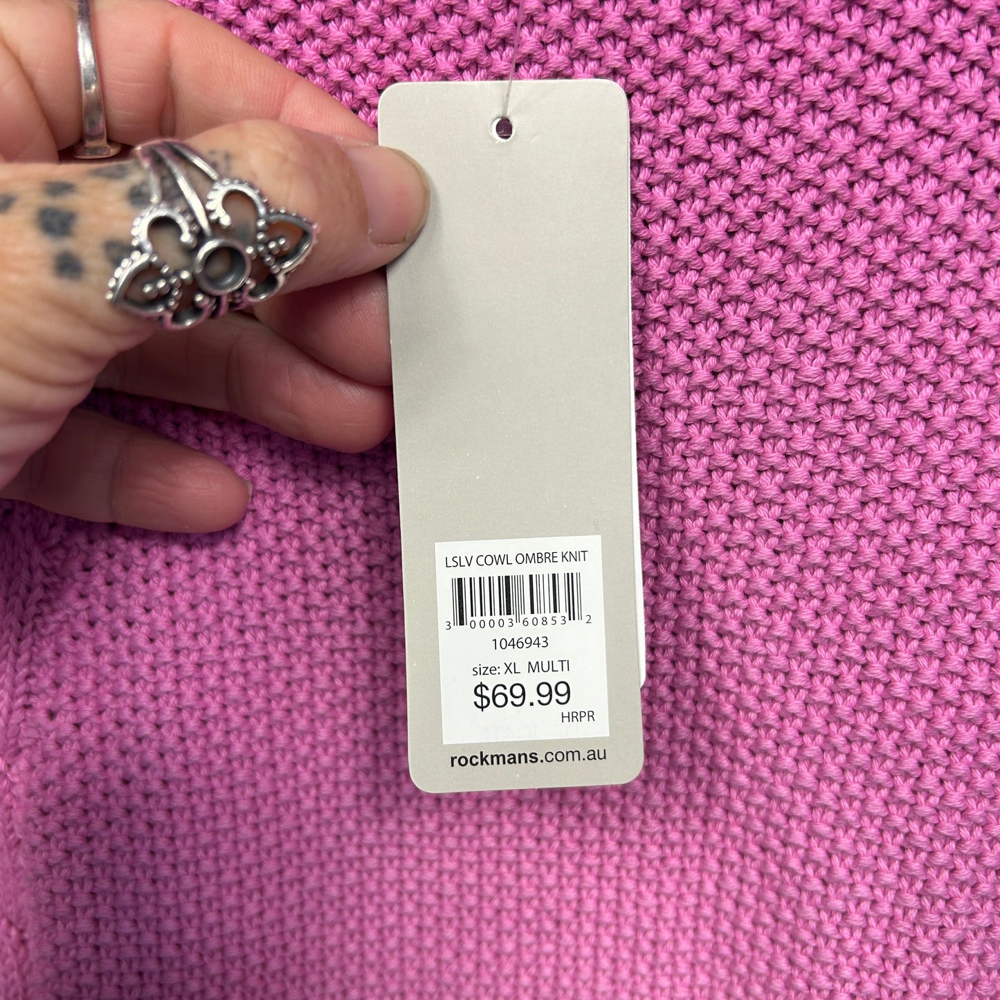 Rockmans Jumper Size XL Pink Ombre Cowl Neck New
