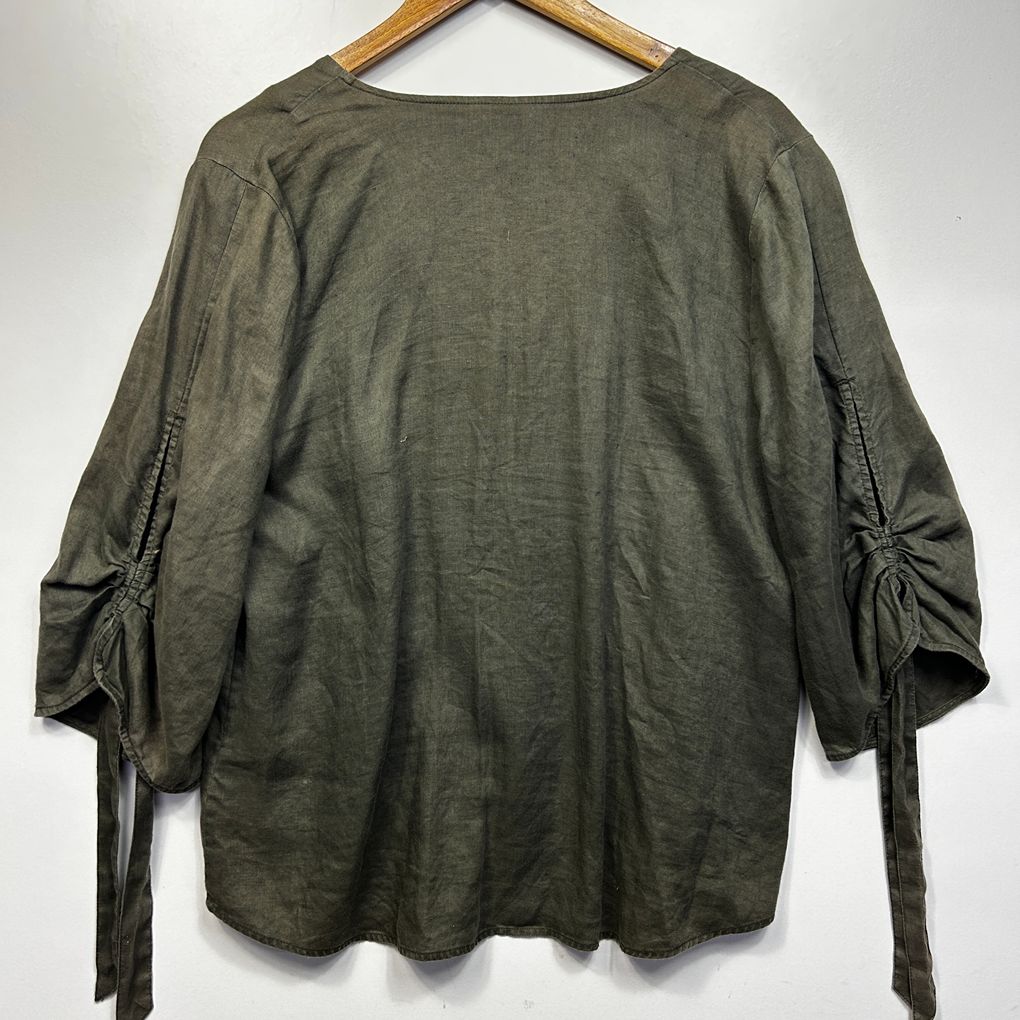 Sussan Olive Green Linen Top - Size 12