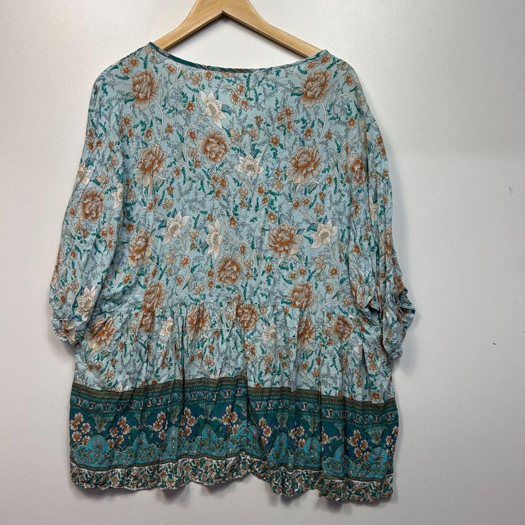 Shein Teal Floral Boho Top - Size 4XL