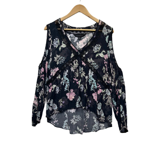 Forever New Top Size 16 Black Floral Cold Shoulder Sleeve