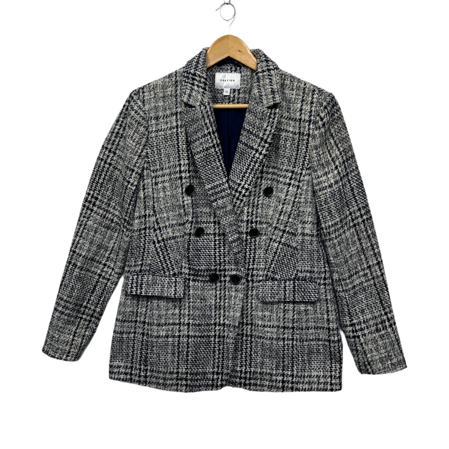 Preview Jacket Blazer Size 16 Long Sleeve Black White Check
