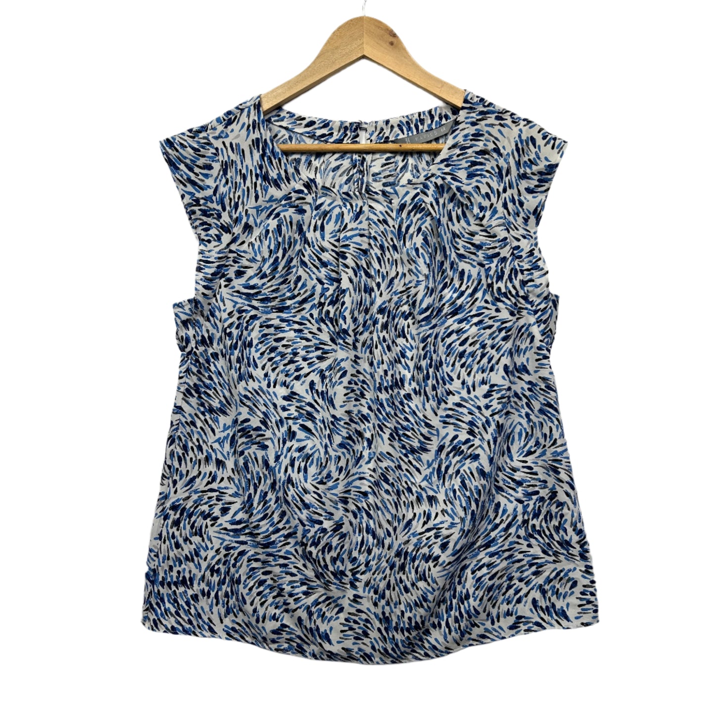Katies Top Size 14 Sleeveless Blue Black White Pleated