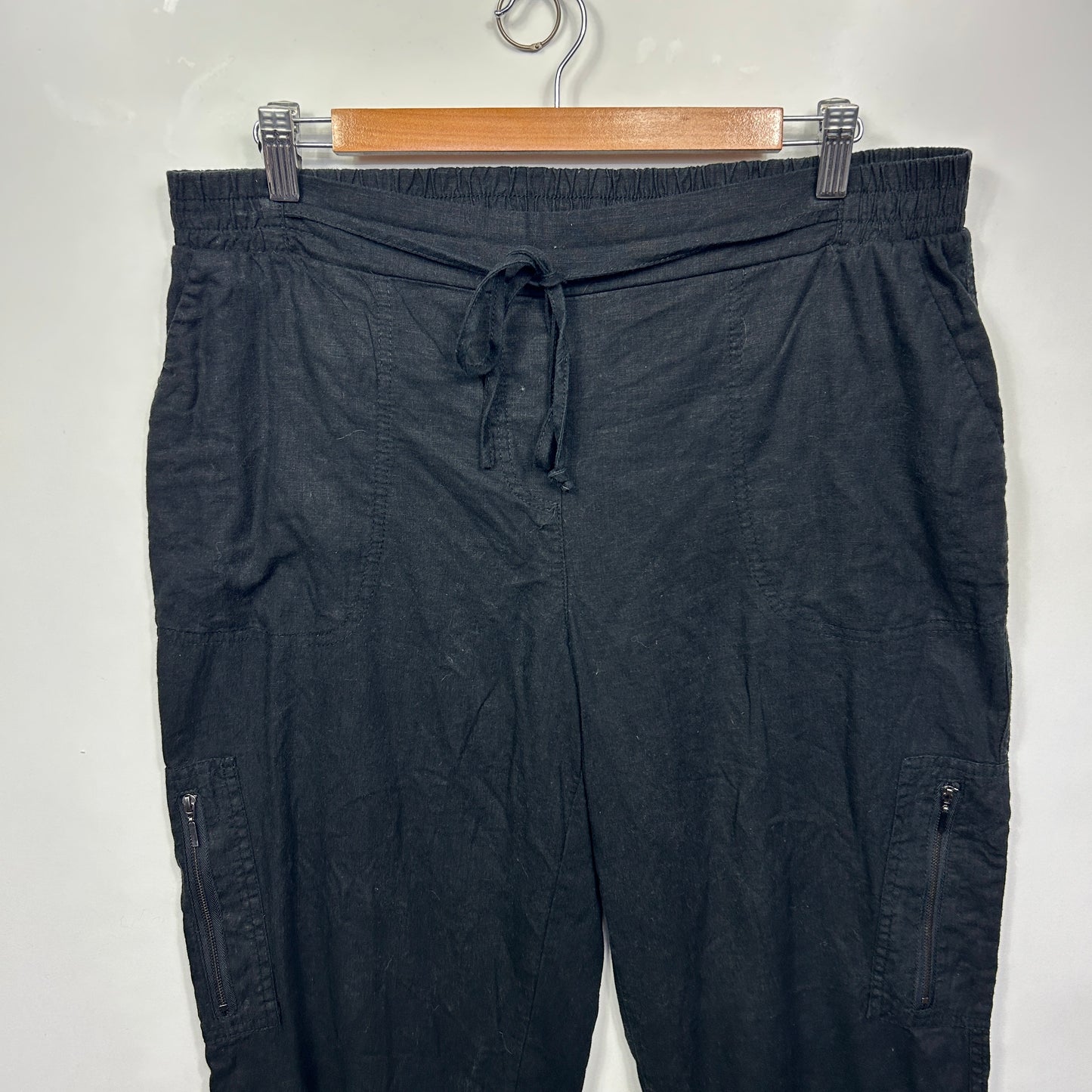 Katies Linen Blend Pants Size 14 Black Pockets
