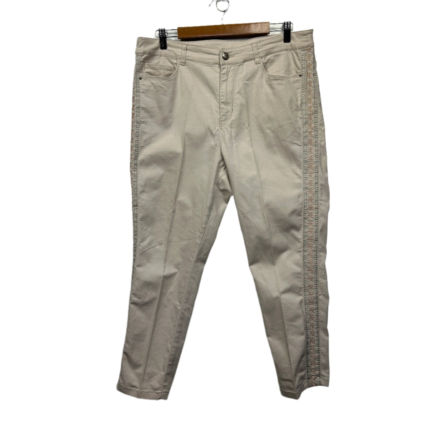 Rockmans Jeans Size 14 Beige Embroidered Pockets Cotton Blend