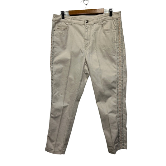 Rockmans Jeans Size 14 Beige Embroidered Pockets Cotton Blend