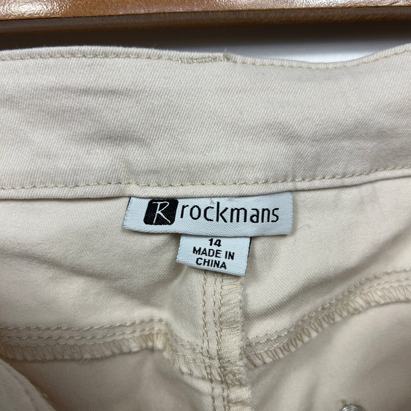 Rockmans Jeans Size 14 Beige Embroidered Pockets Cotton Blend