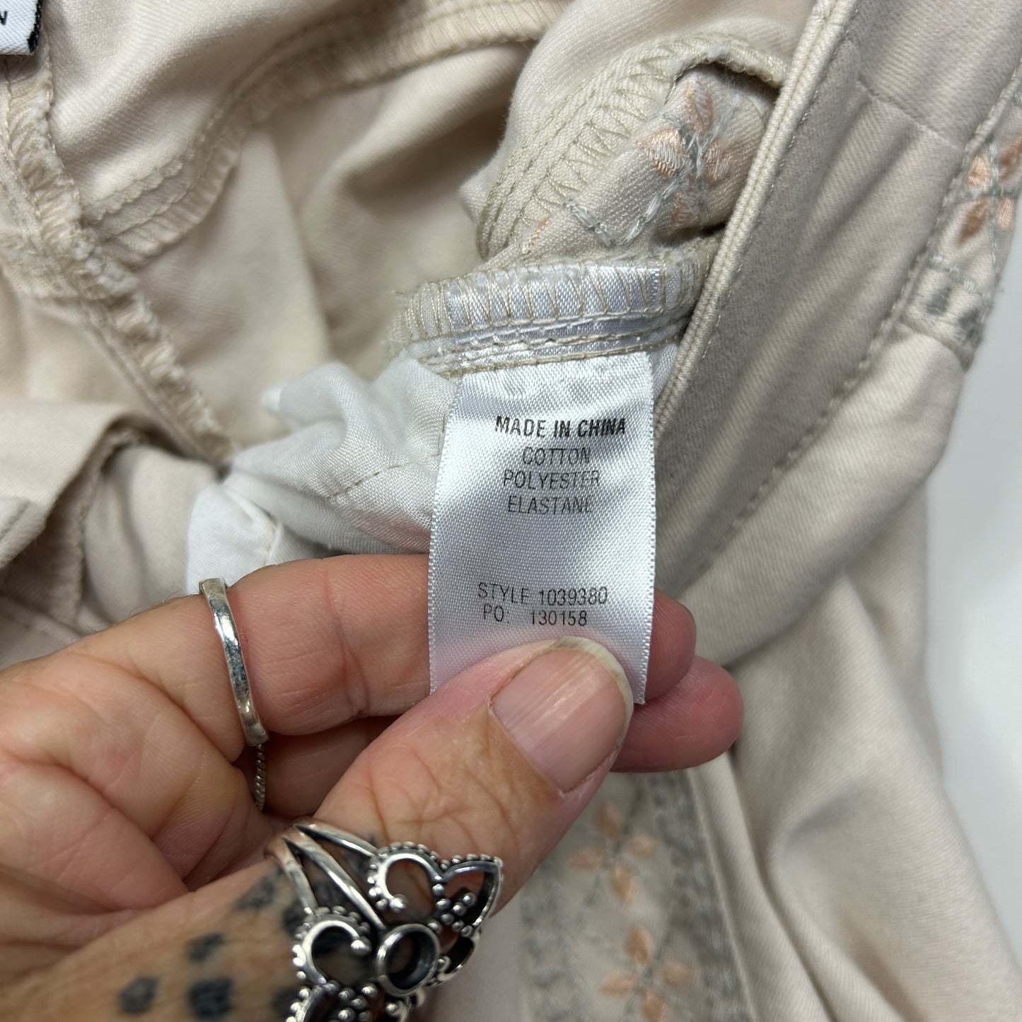 Rockmans Jeans Size 14 Beige Embroidered Pockets Cotton Blend