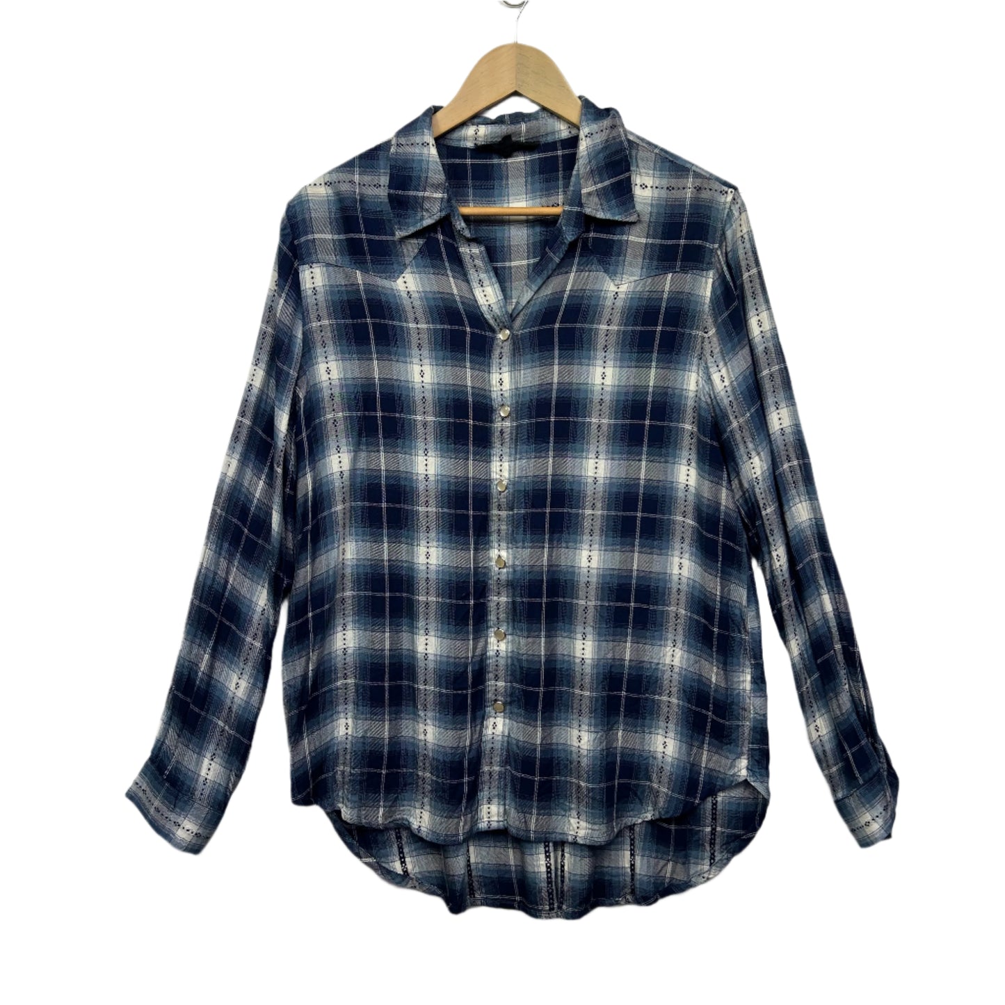 Jane + Delancy Top Size Large 14 Check Flannel Pearl Snap Closures Rayon