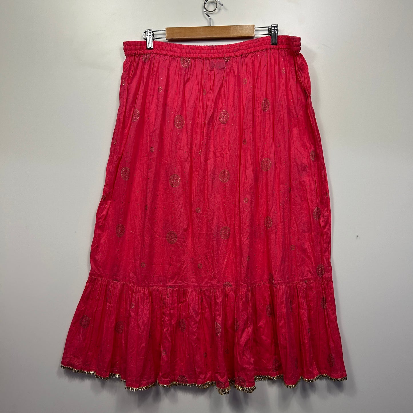F & F Maxi Skirt Size 14 Large Pink Boho 100% Cotton