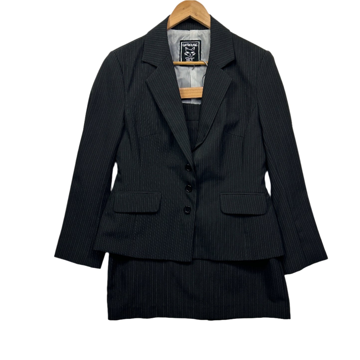 Cathouse Jacket and Skirt Set Size 14 Pinstripe Grey Cotton
