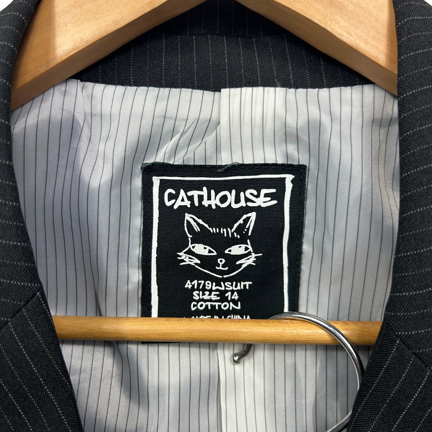 Cathouse Jacket and Skirt Set Size 14 Pinstripe Grey Cotton