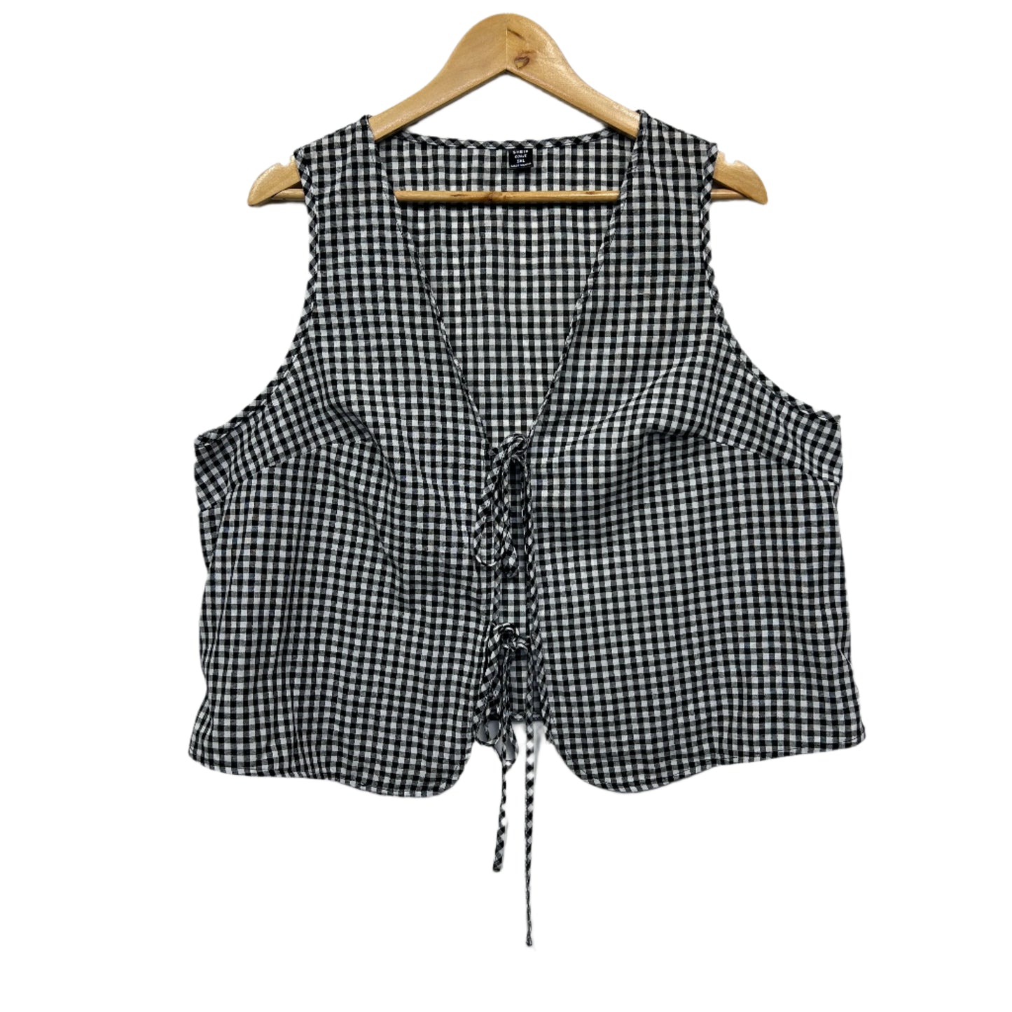 Shein Curve Top Size 3XL 16 18 Black White Gingham Check Sleeveless Front Tie