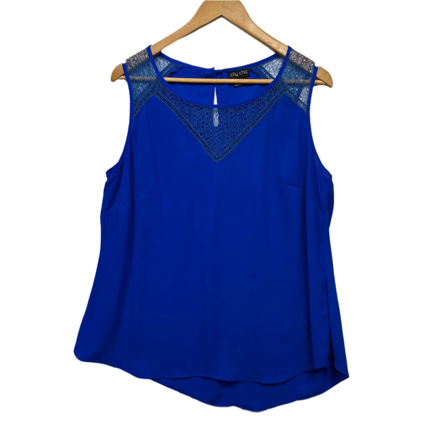 City Chic Top Size 14 XS Plus Blue Sleeveless Lace Trim