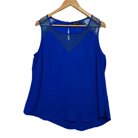 City Chic Top Size 14 XS Plus Blue Sleeveless Lace Trim