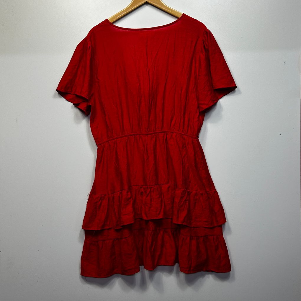 Orange Sherbet Red Cotton Dress - Size 18