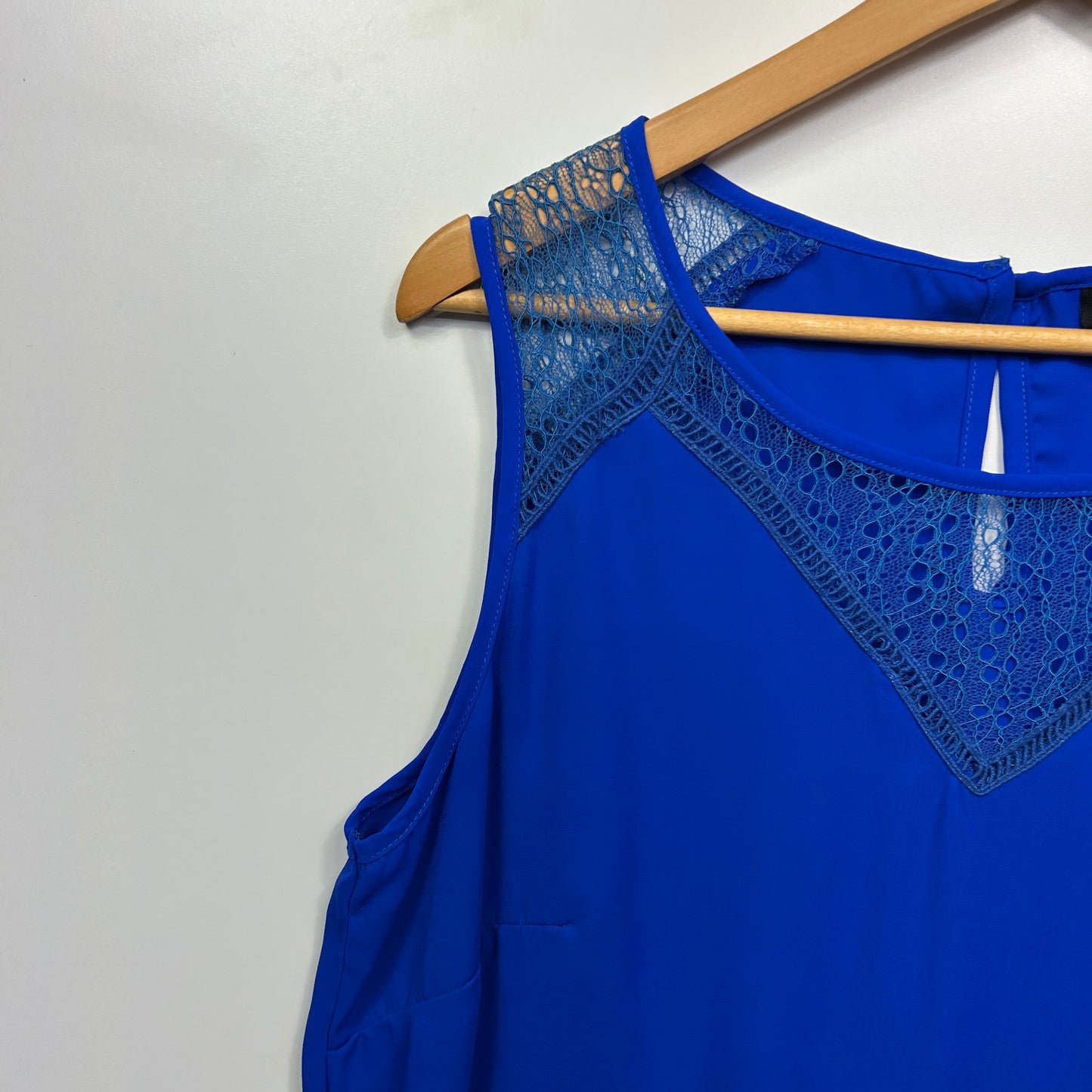 City Chic Top Size 14 XS Plus Blue Sleeveless Lace Trim