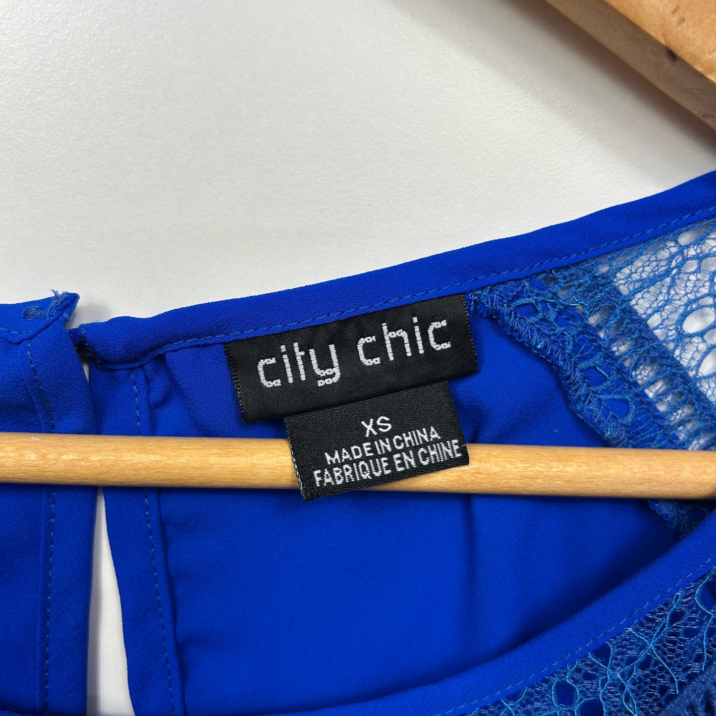 City Chic Top Size 14 XS Plus Blue Sleeveless Lace Trim