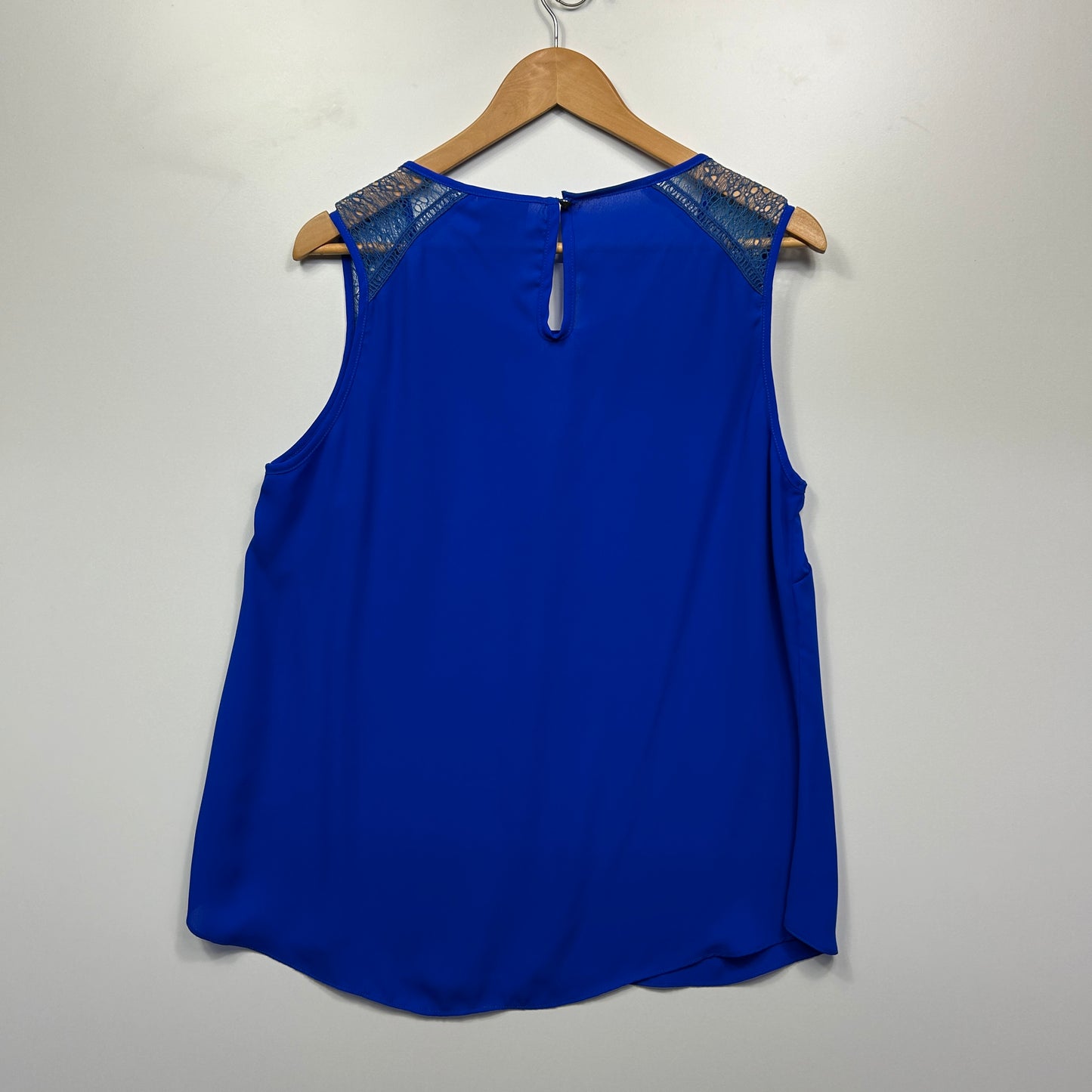 City Chic Top Size 14 XS Plus Blue Sleeveless Lace Trim