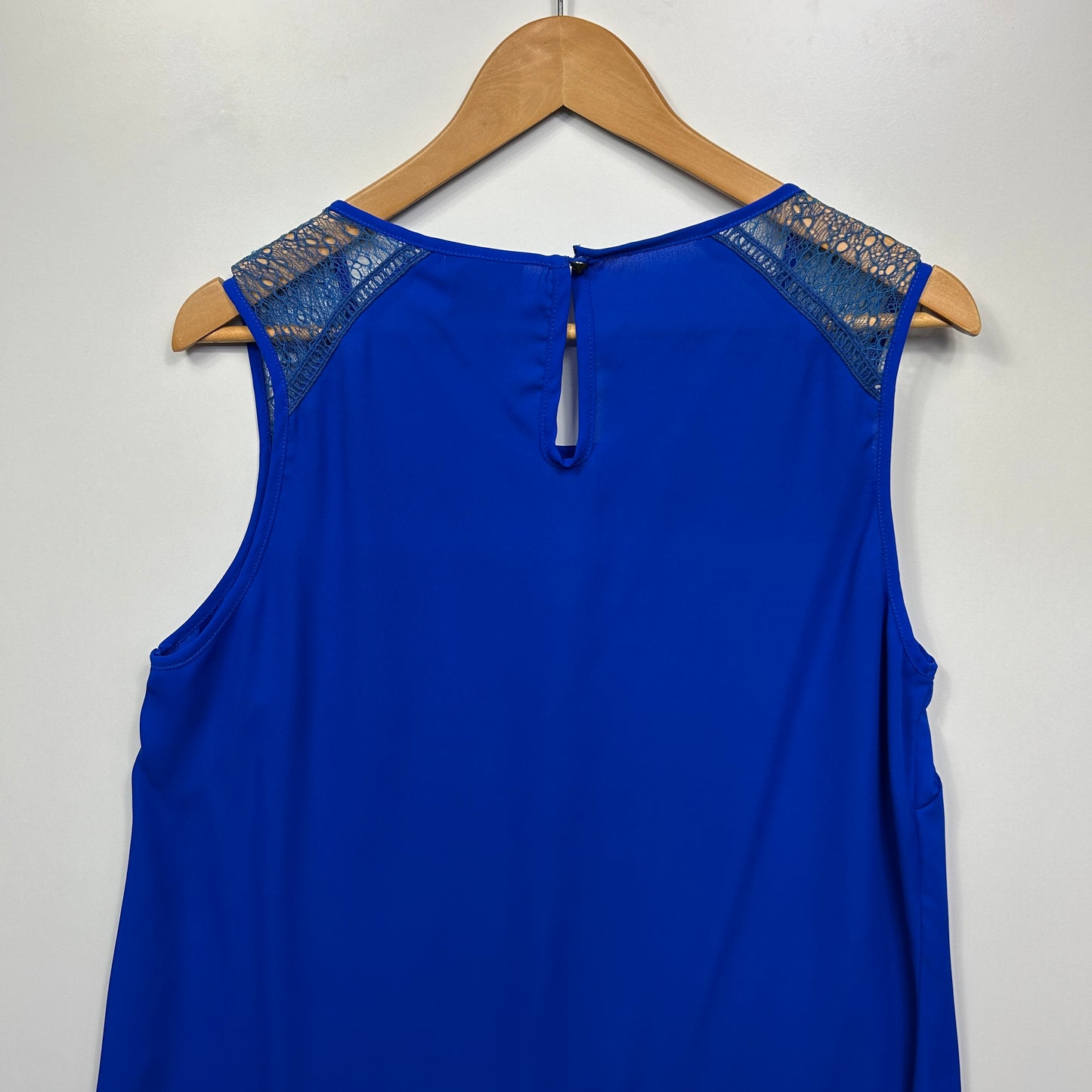 City Chic Top Size 14 XS Plus Blue Sleeveless Lace Trim