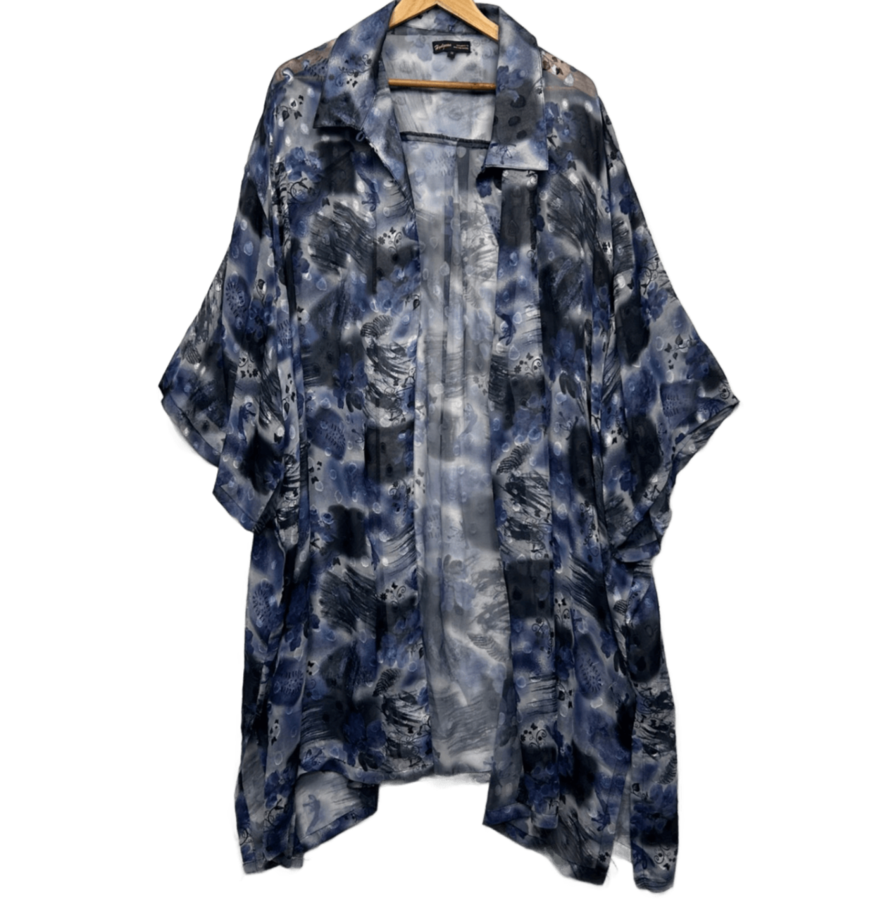 Hodgson Kimono Duster Jacket Size 36 Plus Blue Short Sleeve Open Front