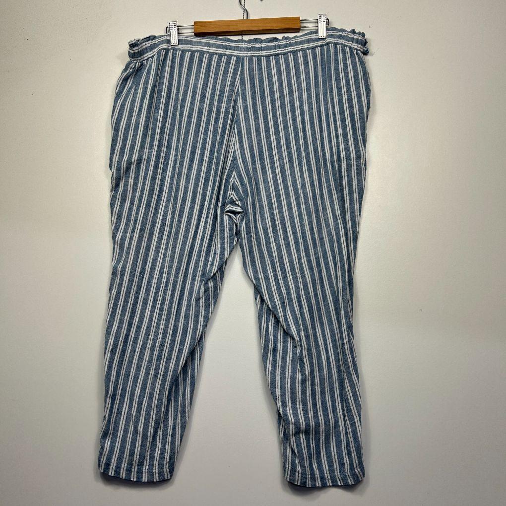Suzanne Grae Blue Stripe Linen Pants - Size