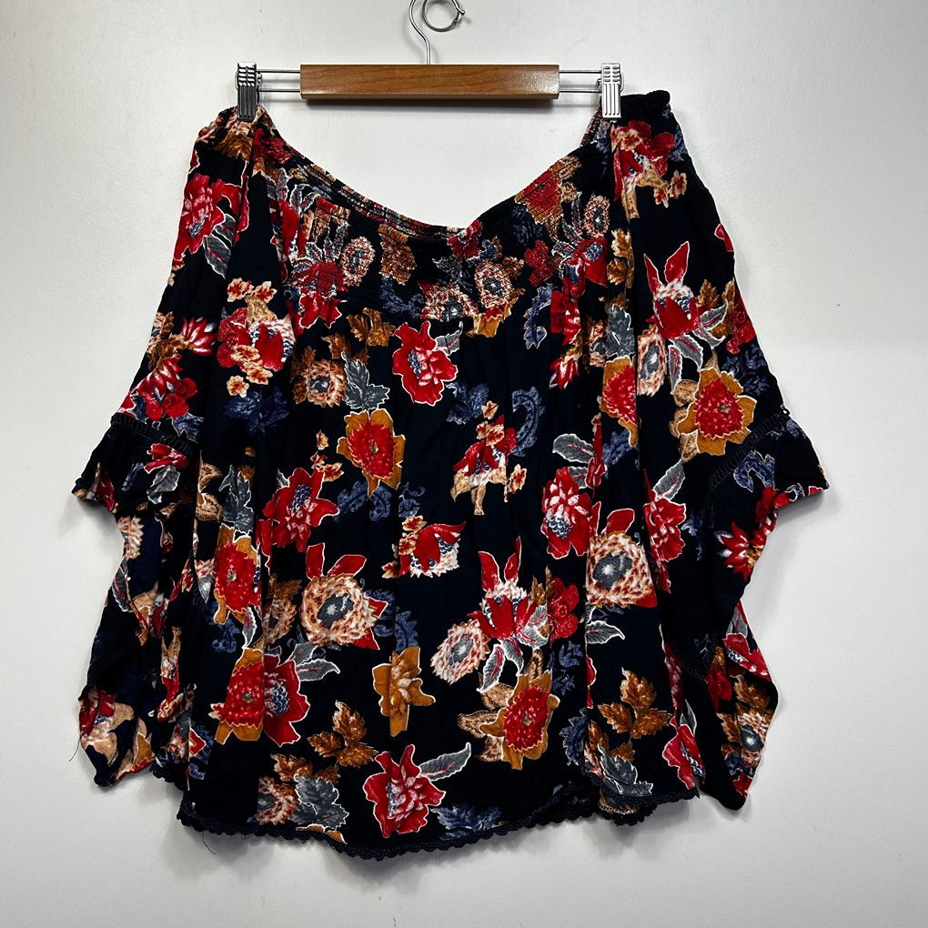 Crossroads Black Floral Off The Shoulder Top - Size 22