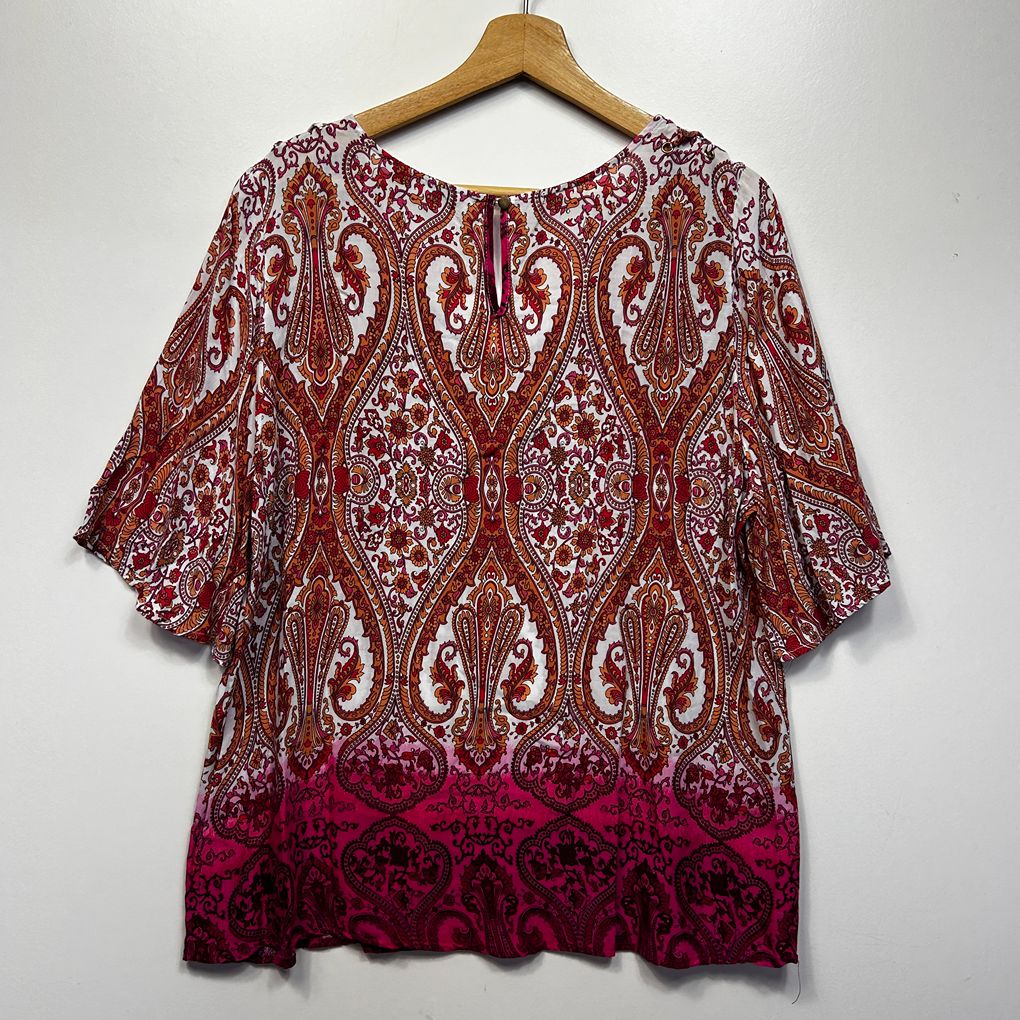 Rockmans Red Paisley Top - Size 16