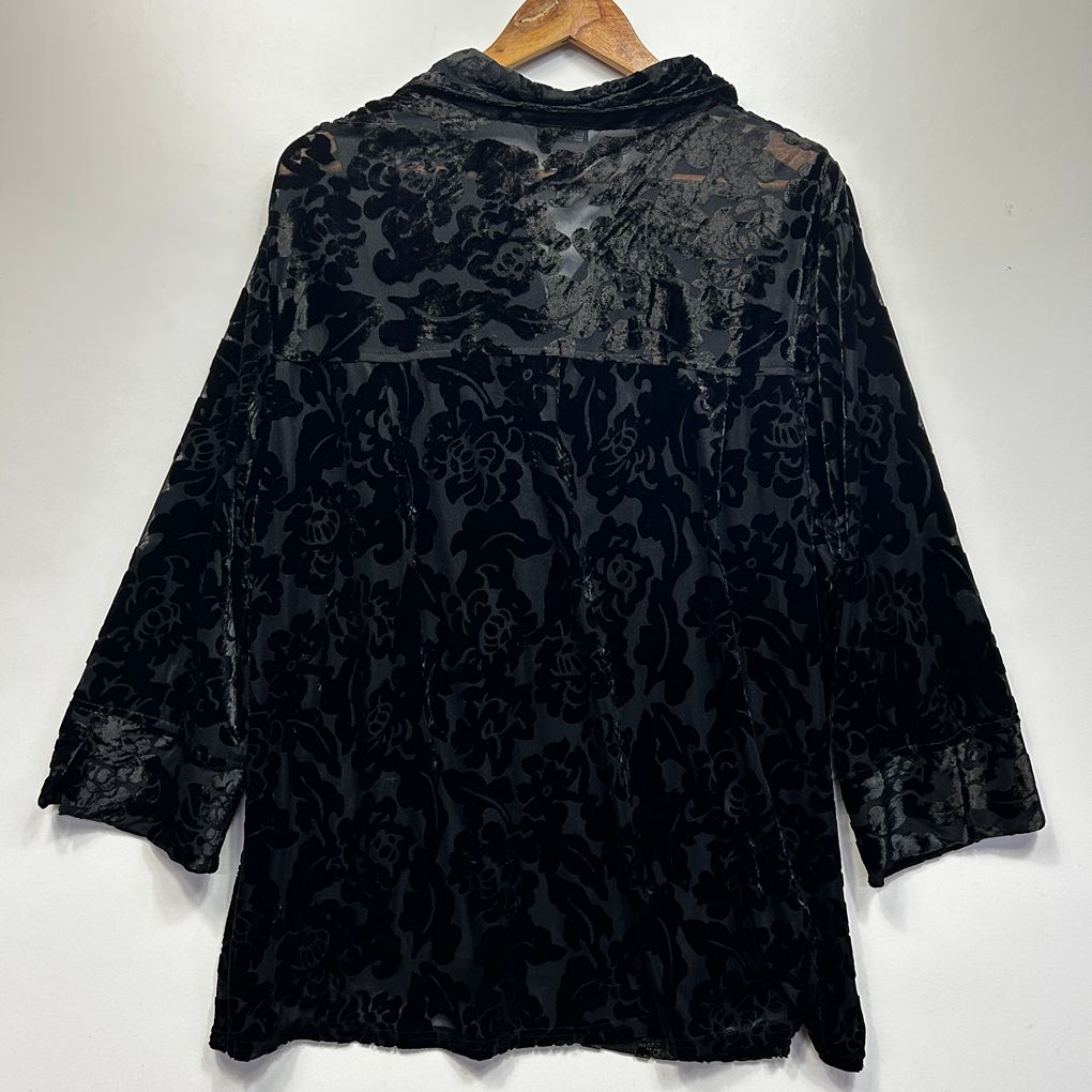 Vintage Now Black Velvet Burnout Shirt - Size 20